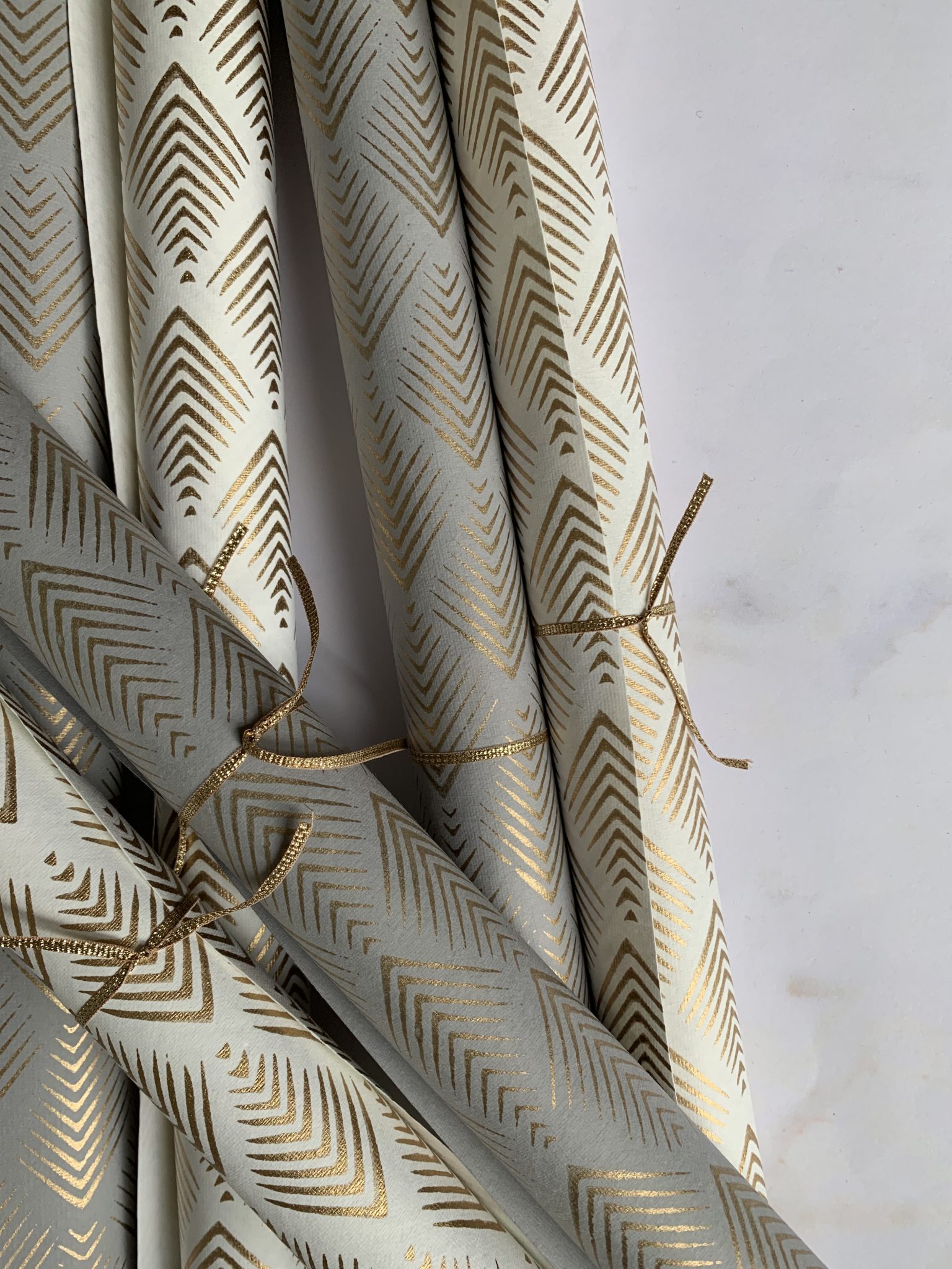 Cream & Gold Hand Blocked Deco Wrapping Paper Lucy Crosthwaite Studio